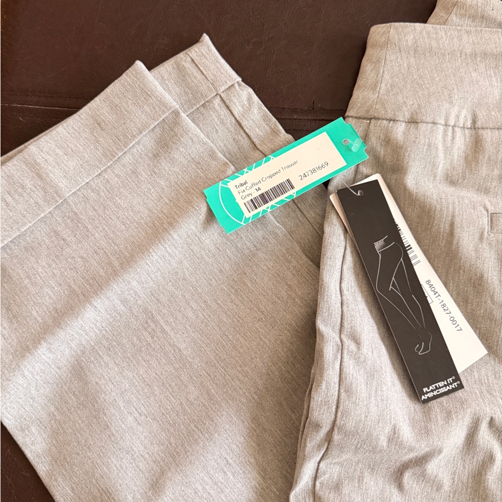 Tribal Fia Cuffed Cropped Trouser Pants Heather Grey Size 14 NWT - Picture 5 of 10